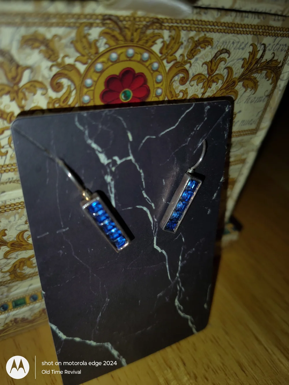 Bar Dangle Earrings Silver Tone Blue Rhinestone Y2K Geometric Accessory